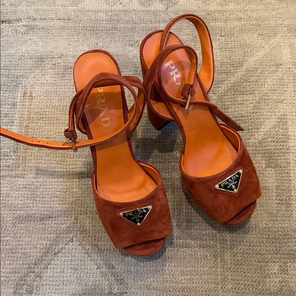 Prada Women's Tan Suede Heels